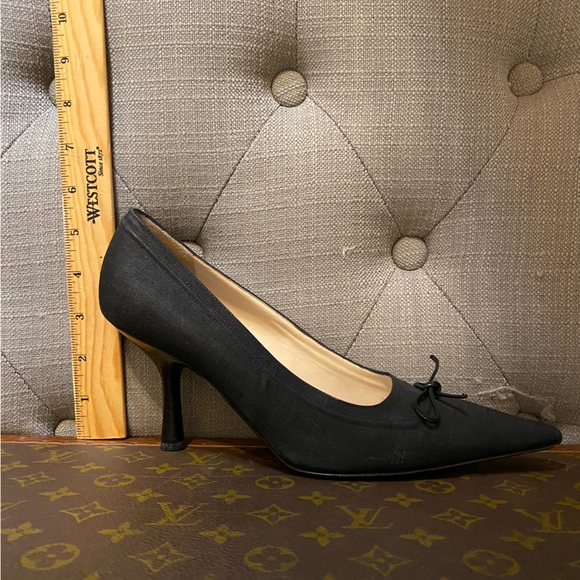 CHANEL Vintage black fabric shoes with logo, bow, stiletto heels, size 38 - Picture 6 of 8